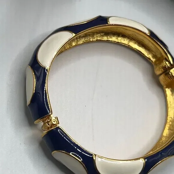 Blue White Enamel Gold Hinged Bangle Kenneth Jay Lane - Picture 13 of 14